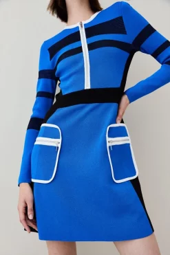 Flash Sale 😉 Karen Millen Sporty Ripple Stitch Colour Block Mini 👗 Dress 🤩