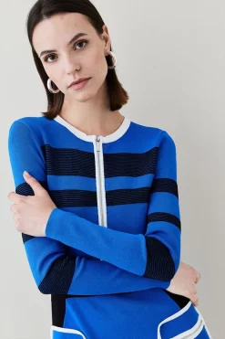 Flash Sale 😉 Karen Millen Sporty Ripple Stitch Colour Block Mini 👗 Dress 🤩 -Occasionwear Popular Store akk00260 cobalt xl 2