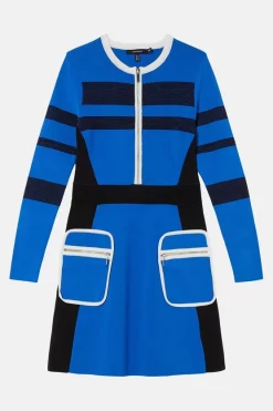 Flash Sale 😉 Karen Millen Sporty Ripple Stitch Colour Block Mini 👗 Dress 🤩 -Occasionwear Popular Store akk00260 cobalt xl 3