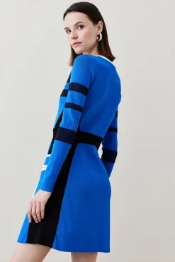 Flash Sale 😉 Karen Millen Sporty Ripple Stitch Colour Block Mini 👗 Dress 🤩 -Occasionwear Popular Store akk00260 cobalt xl 4