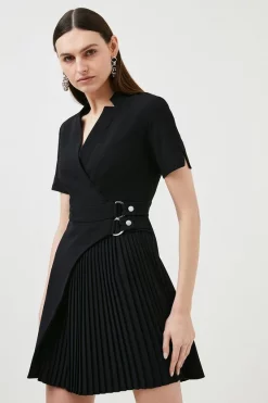 Coupon ❤️ Karen Millen Military Pleat Notch Neck Wrap Mini 👗 Dress ✨