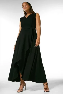 Outlet 🧨 Karen Millen Plus Size Compact Stretch Viscose Waterfall Maxi 👗 Dress ❤️