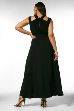 Outlet 🧨 Karen Millen Plus Size Compact Stretch Viscose Waterfall Maxi 👗 Dress ❤️ -Occasionwear Popular Store akk01214 black xl 2