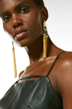 Outlet 🤩 Karen Millen Leather Strap & Bar Pencil Midi 👗 Dress ❤️ -Occasionwear Popular Store akk02421 black xl 1