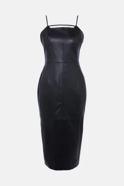 Outlet 🤩 Karen Millen Leather Strap & Bar Pencil Midi 👗 Dress ❤️ -Occasionwear Popular Store akk02421 black xl 4