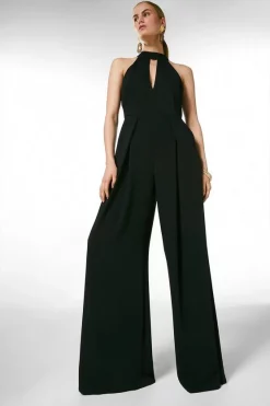 Top 10 ๐ฅฐ Karen Millen Soft Tailored Halter Neck Wide Leg Jumpsuit โค๏ธ