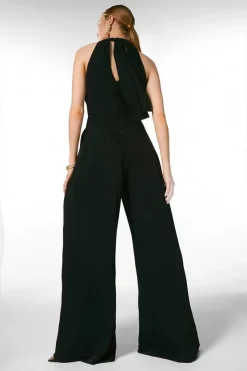 Top 10 🥰 Karen Millen Soft Tailored Halter Neck Wide Leg Jumpsuit ❤️ -Occasionwear Popular Store akk03046 black xl 2