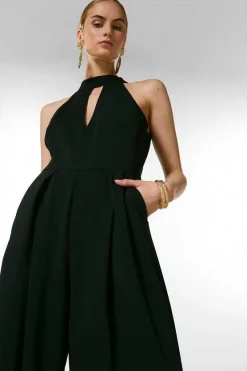 Top 10 🥰 Karen Millen Soft Tailored Halter Neck Wide Leg Jumpsuit ❤️ -Occasionwear Popular Store akk03046 black xl 3