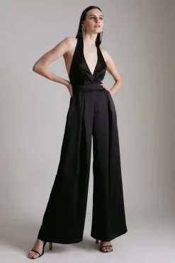 Deals ❤️ Karen Millen Satin Back Crepe Halter Neck Jumpsuit ✔️