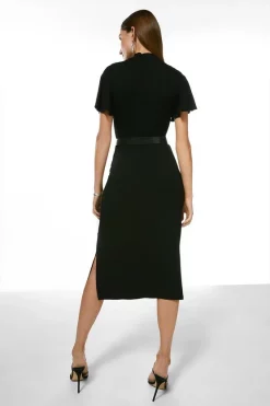 Brand new 😍 Karen Millen Belted Angel Short Sleeve Viscose Blend Jersey Midi 👗 Dress 🔥 -Occasionwear Popular Store akk03095 black xl 2