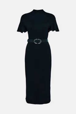 Brand new 😍 Karen Millen Belted Angel Short Sleeve Viscose Blend Jersey Midi 👗 Dress 🔥 -Occasionwear Popular Store akk03095 black xl 3