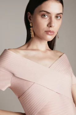 Best Sale 🎉 Karen Millen Knitted Bardot 👗 Dress Made With Recycled Yarn 👏 -Occasionwear Popular Store akk03475 blush xl 1