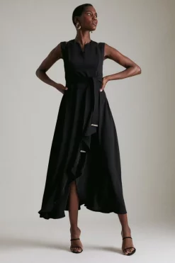 Best Pirce ⭐ Karen Millen Soft Tailored Waterfall Maxi 👗 Dress ⌛