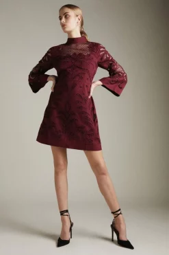 New 🔥 Karen Millen Cutwork Drama Sleeve Woven 👗 Dress - fig 👍 -Occasionwear Popular Store akk03686 fig xl 1