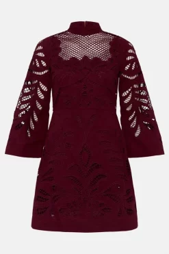 New 🔥 Karen Millen Cutwork Drama Sleeve Woven 👗 Dress - fig 👍 -Occasionwear Popular Store akk03686 fig xl 3