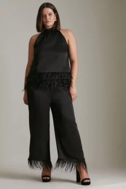 Deals ✨ Karen Millen Plus Size Viscose Satin Feather Hem Trousers 🎁