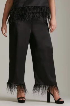 Deals ✨ Karen Millen Plus Size Viscose Satin Feather Hem Trousers 🎁 -Occasionwear Popular Store akk03737 black xl 1