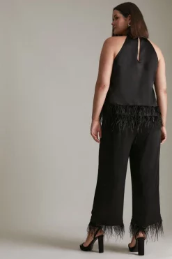 Deals ✨ Karen Millen Plus Size Viscose Satin Feather Hem Trousers 🎁 -Occasionwear Popular Store akk03737 black xl 2