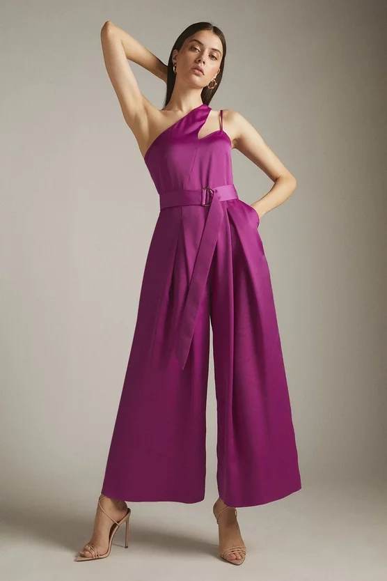 Promo โค๏ธ Karen Millen Satin Tailored One Shoulder Wide Jumpsuit ๐ 3 Promo โค๏ธ Karen Millen Satin Tailored One Shoulder Wide Jumpsuit ๐