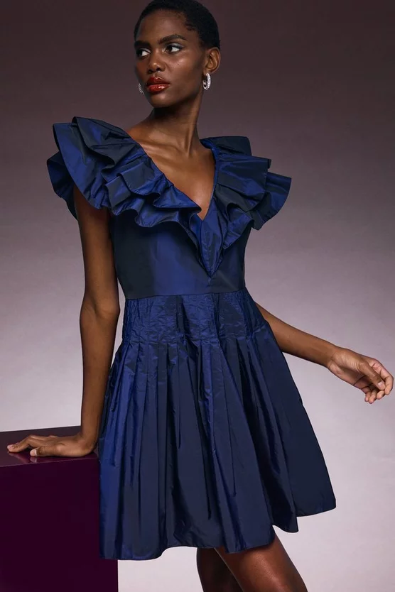 New ๐ฏ Karen Millen Taffeta Frill Pintucked Mini ๐ Dress ๐ฏ 3 New ๐ฏ Karen Millen Taffeta Frill Pintucked Mini ๐ Dress ๐ฏ