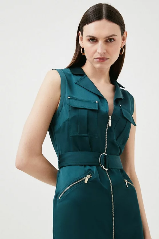 Cheapest ๐งจ Karen Millen Satin Tailored Utility Sleeveless Mini ๐ Dress ๐คฉ 4 Cheapest ๐งจ Karen Millen Satin Tailored Utility Sleeveless Mini ๐ Dress ๐คฉ - Image 2