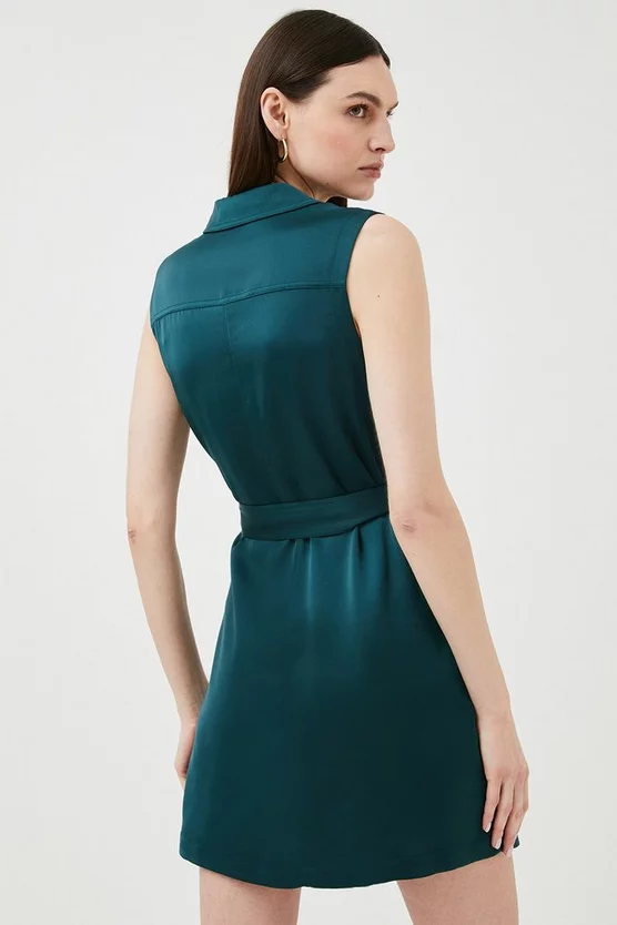 Cheapest ๐งจ Karen Millen Satin Tailored Utility Sleeveless Mini ๐ Dress ๐คฉ 5 Cheapest ๐งจ Karen Millen Satin Tailored Utility Sleeveless Mini ๐ Dress ๐คฉ - Image 3