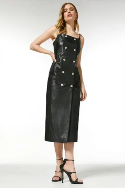 Wholesale ⭐ Karen Millen Leather Chain Strap Tux Pencil Midi 👗 Dress 🔔