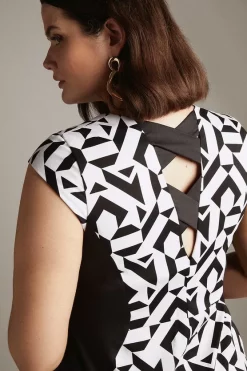 Buy ⌛ Karen Millen Plus Size Geometric Cotton Sateen Print Midi 👗 Dress - blackwhite ✨ -Occasionwear Popular Store akk04134 blackwhite xl 1