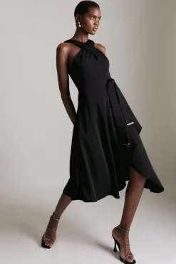 Cheap ✔️ Karen Millen Soft Tailored Cross Neck Midi 👗 Dress 👍