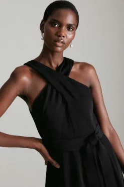 Cheap ✔️ Karen Millen Soft Tailored Cross Neck Midi 👗 Dress 👍 -Occasionwear Popular Store akk04252 black xl 1