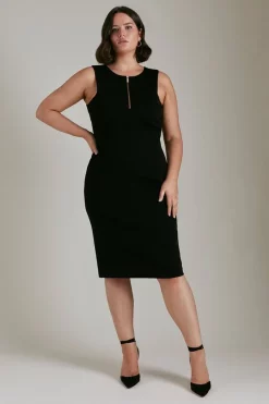 Outlet 😀 Karen Millen Plus Size Italian Structured Jersey Zip Midi 👗 Dress 💯