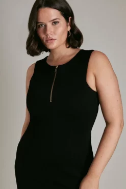 Outlet 😀 Karen Millen Plus Size Italian Structured Jersey Zip Midi 👗 Dress 💯 -Occasionwear Popular Store akk04279 black xl 1