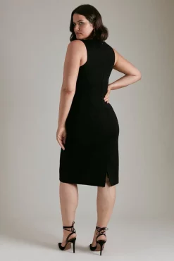 Outlet 😀 Karen Millen Plus Size Italian Structured Jersey Zip Midi 👗 Dress 💯 -Occasionwear Popular Store akk04279 black xl 2