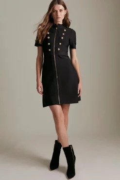 Best Sale 🥰 Karen Millen Military Trim A-line Bandage Knit Mini 👗 Dress ❤️