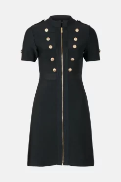 Best Sale 🥰 Karen Millen Military Trim A-line Bandage Knit Mini 👗 Dress ❤️ -Occasionwear Popular Store akk04296 black xl 3