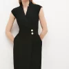 Cheap 🔥 Karen Millen Collar Wrap Popper Midi 👗 Dress 😀