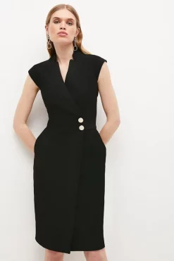 Cheap 🔥 Karen Millen Collar Wrap Popper Midi 👗 Dress 😀
