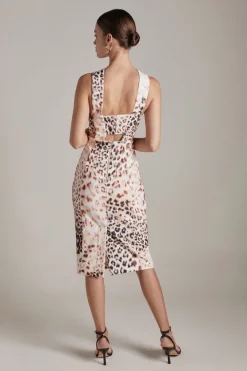 Promo 🔔 Karen Millen Petite Figure Form Leopard Cross Woven 👗 Dress ✔️ -Occasionwear Popular Store akk05218 leopard xl 2