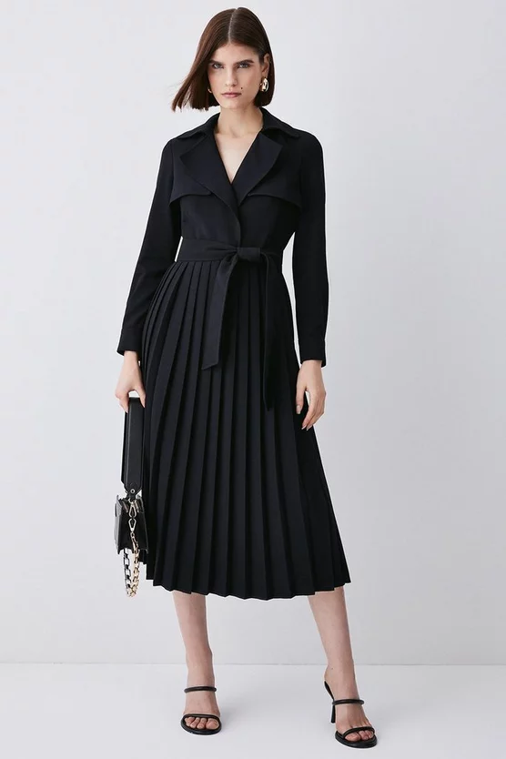 Hot Sale 🌟 Karen Millen Long Sleeve Woven Pleated Midi Trench 👗 Dress 😍 3 Hot Sale 🌟 Karen Millen Long Sleeve Woven Pleated Midi Trench 👗 Dress 😍