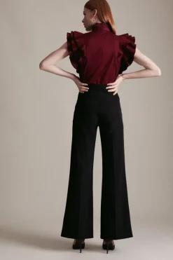 Buy 💯 Karen Millen Italian Technical Power Stretch Wide Leg Trousers - black 👏 -Occasionwear Popular Store akk05544 black xl 2