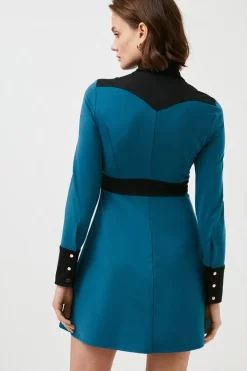 Cheap 😍 Karen Millen Button Through Collared A Line Jersey 👗 Dress 🎉 -Occasionwear Popular Store akk05577 blue xl 2