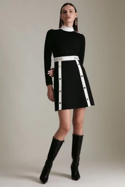 Best Pirce ๐งจ Karen Millen Snaffle Trim Colour Block Ponte Funnel Neck Skater ๐ Dress ๐