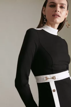 Best Pirce 🧨 Karen Millen Snaffle Trim Colour Block Ponte Funnel Neck Skater 👗 Dress 🌟 -Occasionwear Popular Store akk05701 black xl 1