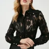 Cheapest 🌟 Karen Millen All Over Lace Button Through Jersey Blouse 😀 -Occasionwear Popular Store akk05718 black xl