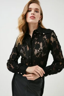 Cheapest 🌟 Karen Millen All Over Lace Button Through Jersey Blouse 😀