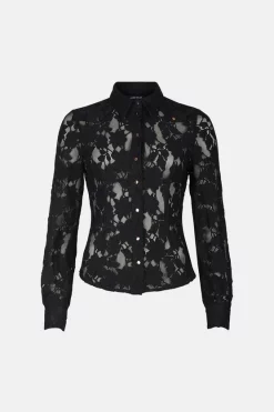 Cheapest 🌟 Karen Millen All Over Lace Button Through Jersey Blouse 😀 -Occasionwear Popular Store akk05718 black xl 3