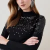 Best reviews of 😍 Karen Millen Sequinned Knit Funnel Neck Jumper 🎁 -Occasionwear Popular Store akk05825 black xl