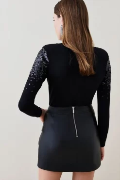 Best reviews of 😍 Karen Millen Sequinned Knit Funnel Neck Jumper 🎁 -Occasionwear Popular Store akk05825 black xl 4