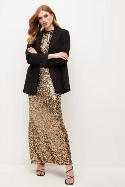 Best reviews of 🔔 Karen Millen Sequinned Halter Maxi 👗 Dress - gold 😀 -Occasionwear Popular Store akk05955 gold xl 4