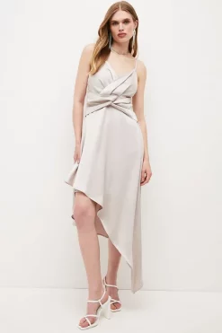 Brand new 🔥 Karen Millen Satin Crepe Wrap Detail Midi Cami 👗 Dress 🧨